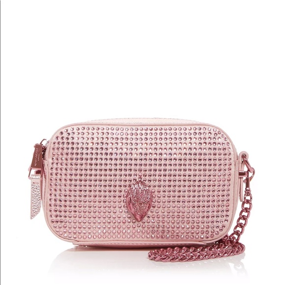 KURT GEIGER LONDON Kensington Small Patent Pink Rhinestone Leather Camera Bag - Picture 2 of 10